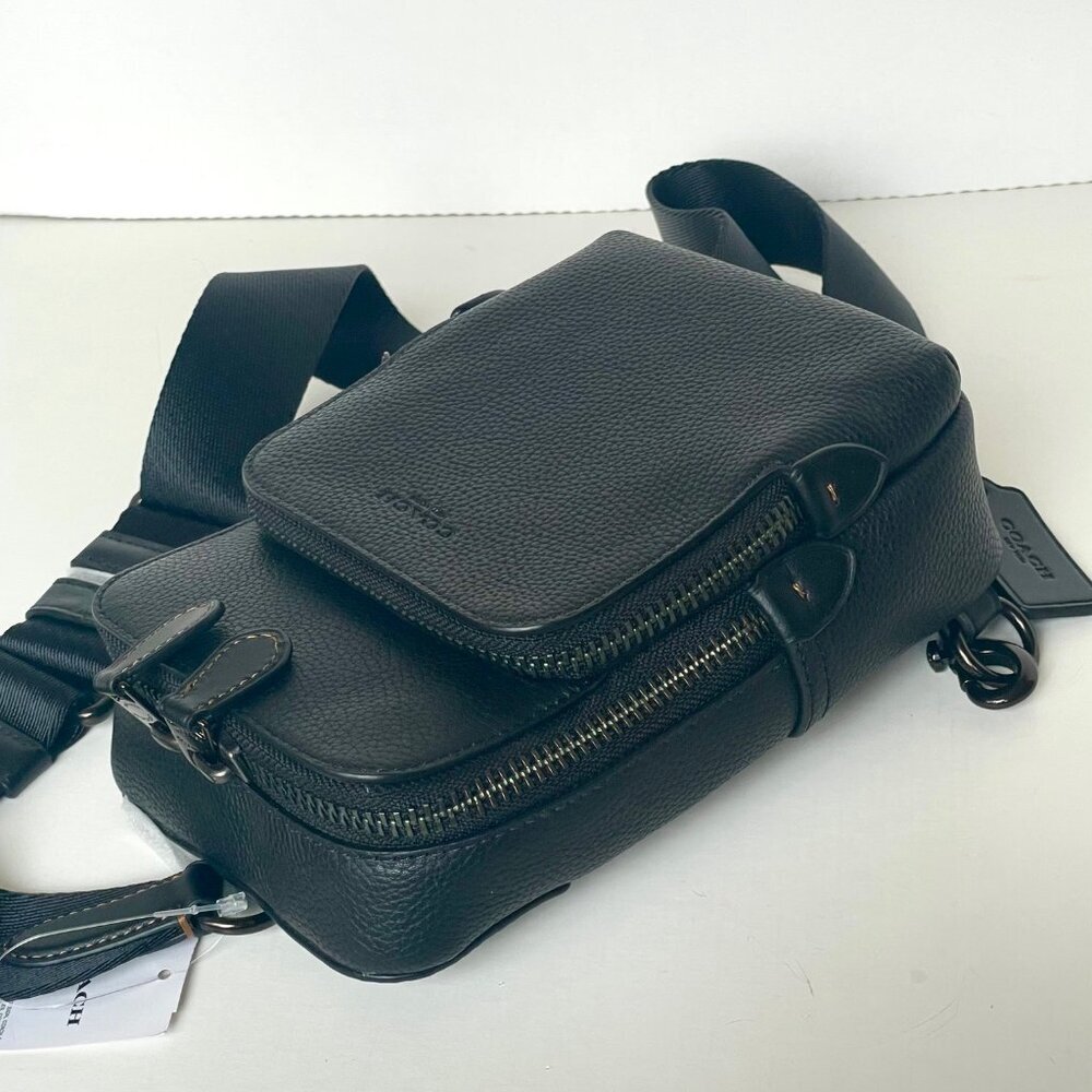 Coach Gotham Sling Pack 13 Black Pebbled Leather CR849 Bag - Picture 3 of 14